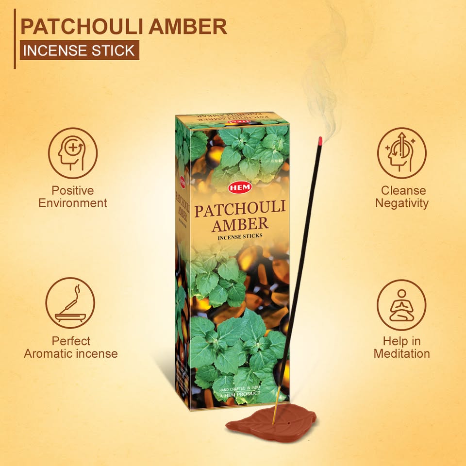 HEM Patchouli Amber Incense Sticks - Pack of 6 (20 Sticks Each)